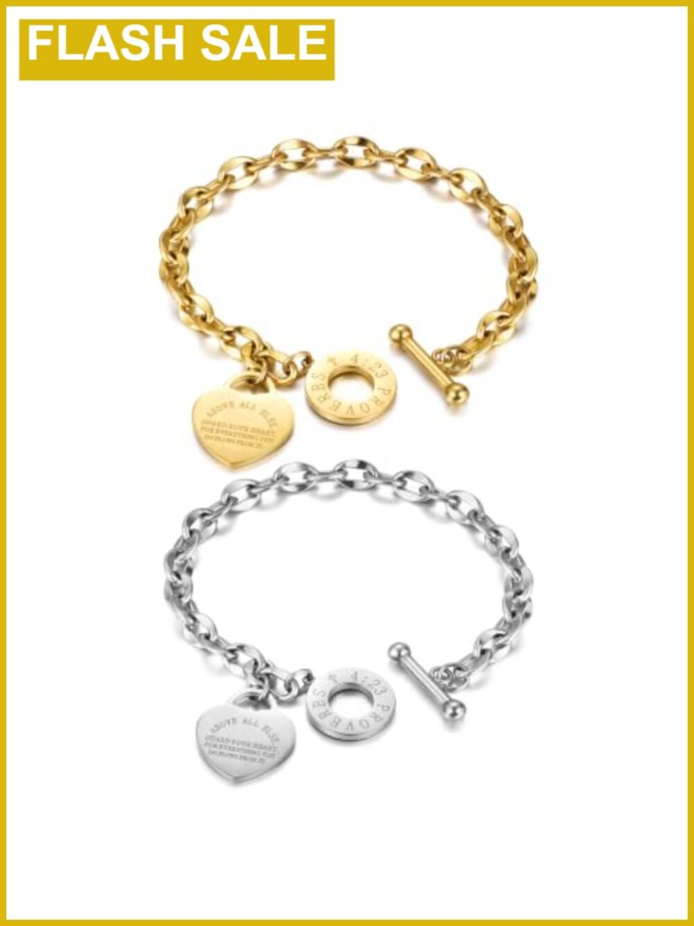 Embossed Heart Charm Bracelet for Women, Stainless Steel Bracelet with Bible